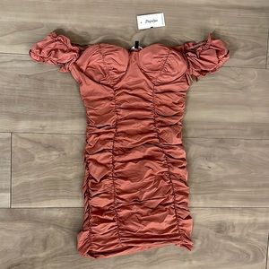 Mauve Ruched Bodycon Midi Dress